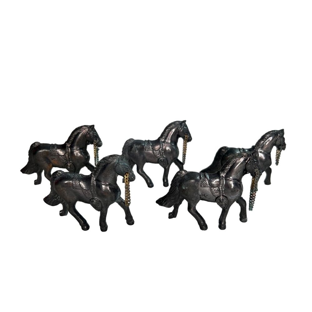 Vintage Pot Metal Toy Horses Lot of 5 Carnival Prize with Chain 2" Tall